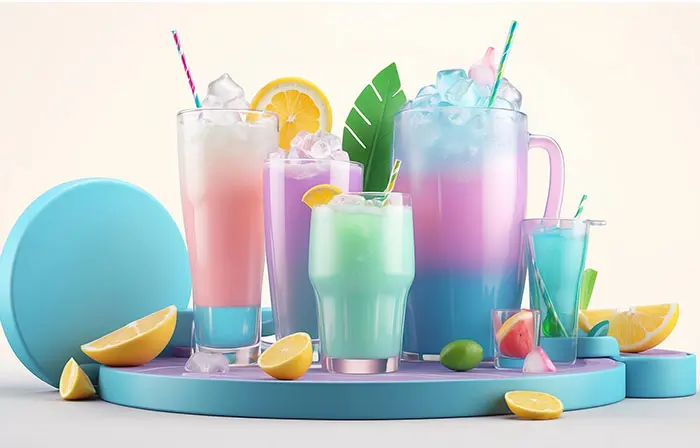 Realistic Fresh Fruit Cocktails with Fresh Fruit Slices 3D Picture Art Illustration image